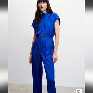 Mango Satin Jumpsuit With Belt Sz M